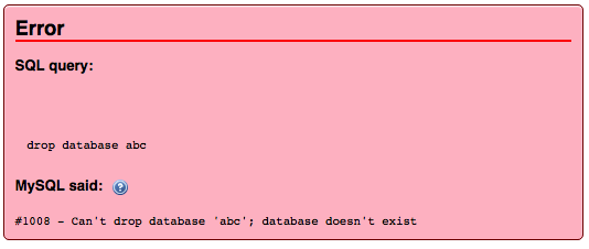 MySQL 1008 Error DROP
